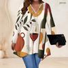 Women Plus Size V Neck Long Sleeve Printed Asymmetric Hem Flared Tunic Top