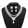 European-American French Style Beaded Choker Necklace with Imitation Pearl and Rhinestone Square Fashion Collar Jewelry Set