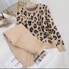 JPNTKY Autumn Collection Instagram Personalized Leopard Print Pullover Long-sleeved Knitted Sweater + Simple Skinny Pants Set