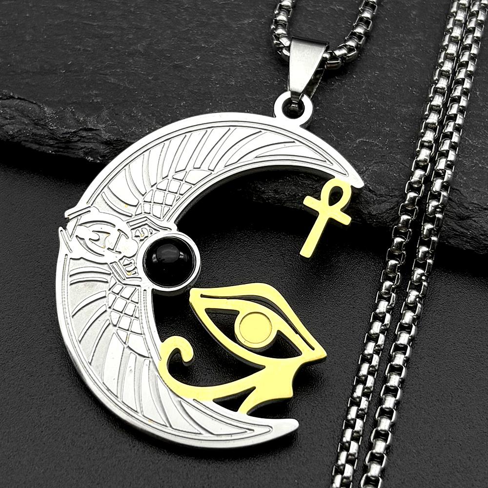 Ägyptische Göttin Isis Auge des Horus Ankh Kreuz Anhänger Halskette für Damen Herren Edelstahl Gold Silber Farbe Kette Schmuck