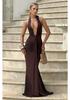 2025 European-American Style Sexy Backless Deep V Halter Evening Gown with Pleats
