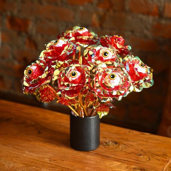 Halloween Faux Rose with Eyeballs Gothic Artificial Eyeball Rose Flower Bouquet for Flower Arrangement Halloween Home Decoration