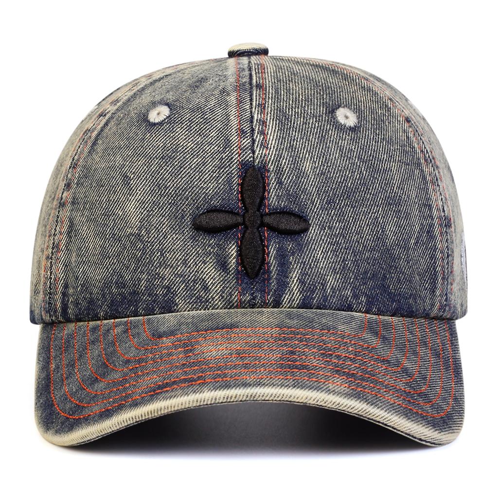 Unisex Cross Flower Embroidery Wash Baseball Caps Spring and Autumn Outdoor Adjustable Casual Hats Sunscreen Hat Sports Cap
