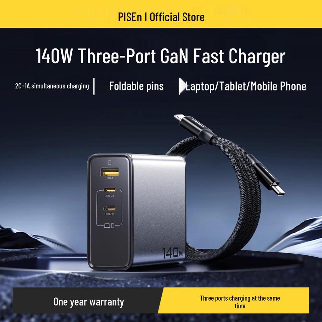 PISEN 140W GaN Charger: Multi-port PD Fast Charger for MacBook & Laptops