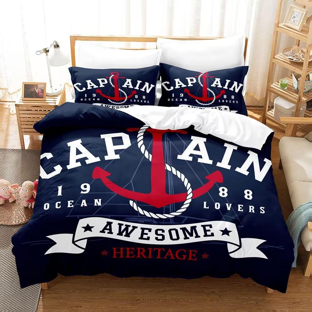 Captain Nautical Anchor Bedding Set Adult Kids Soft Breathable Washable Twin Queen King Size 3D Print Duvet Cove Gift for Boys