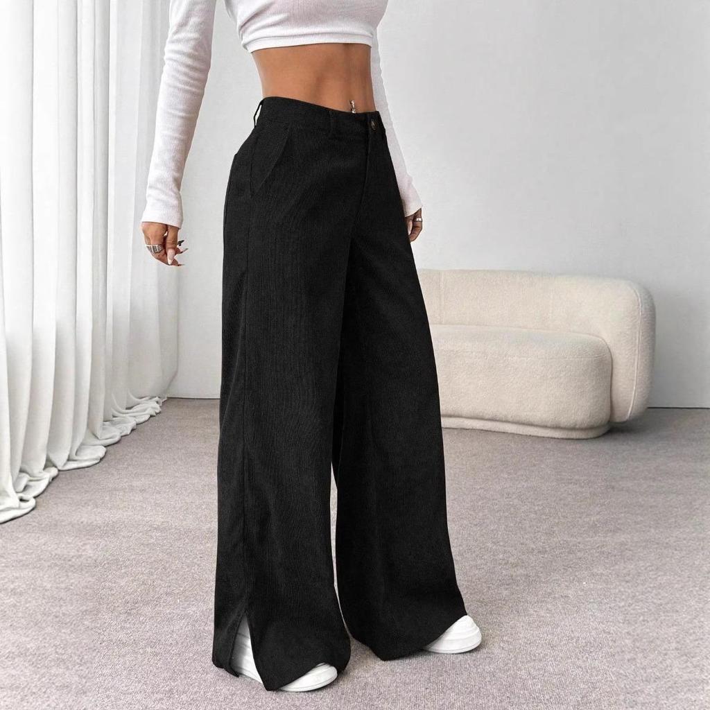 Spring and Autumn Women's Clothing, Retro Style, Straight Leg Wide Leg Pants, High Waisted Pants, Corduroy Pants, Versatile Casual Pants