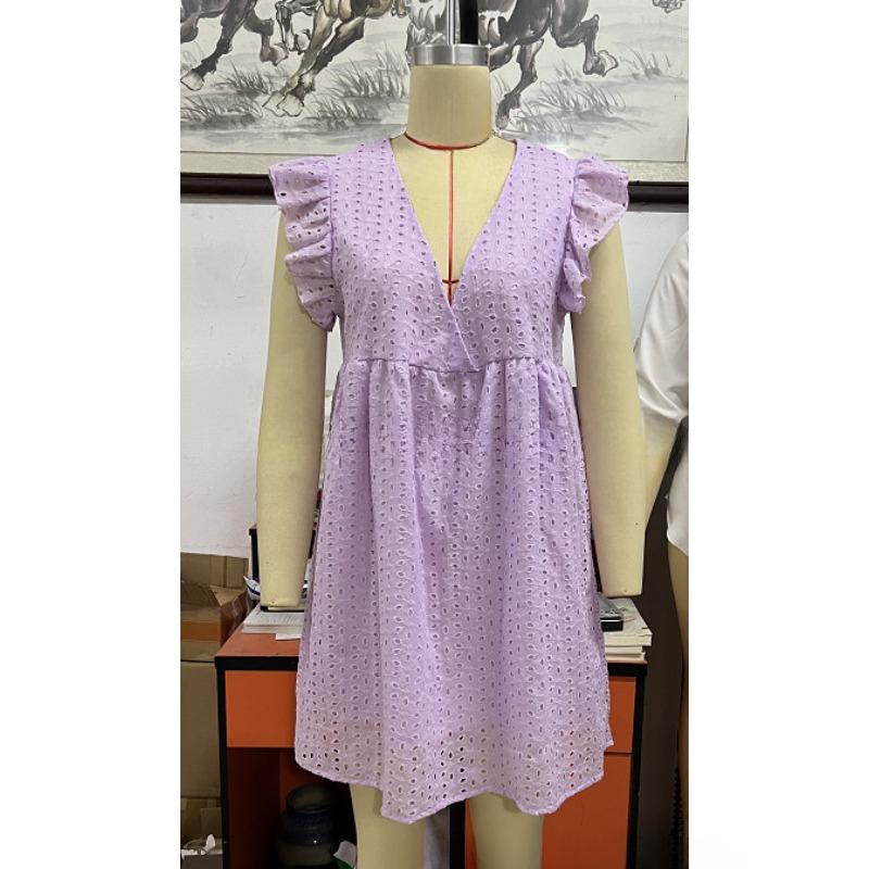 Dámské krajkové šaty s krátkým rukávem a výstřihem do V na léto