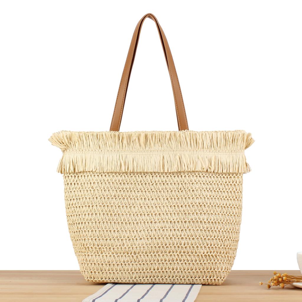Stylish Niche Frayed Edge Woven Tote Bag - Spacious for Daily Leisure, Vacation & Minimalist Fresh Women’s Design