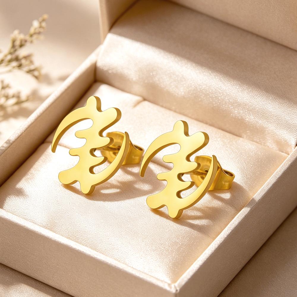 Dawapara Ghana Symbol Adinkra Gye Nyame Earrings African Symbol Minimalism Stud Earrings Stainless Steel Jewelry
