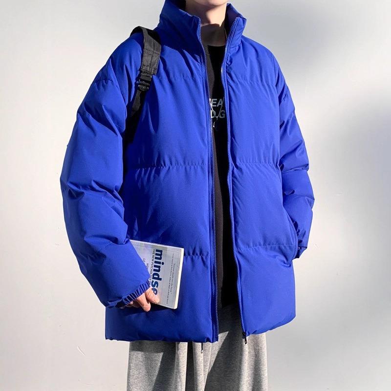 Winter thickened cotton clothes men's stand-up collar bread clothes solid color loose large size cotton coat