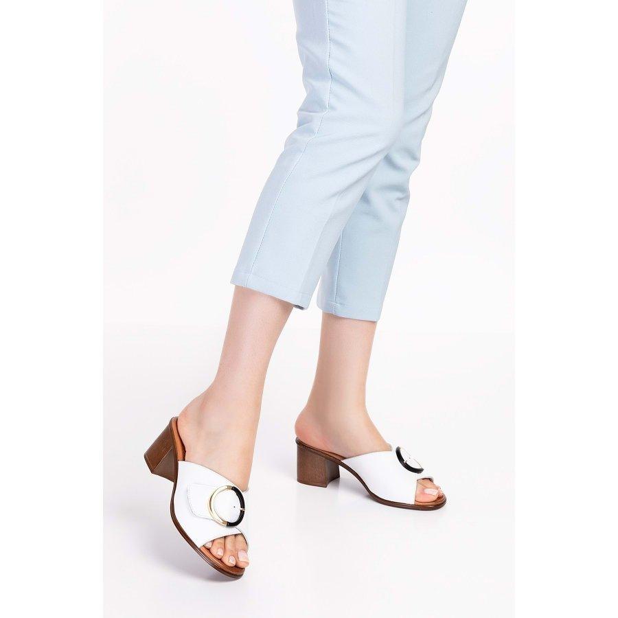 Dámské sandály pantofle z pravé kůže na středním podpatku