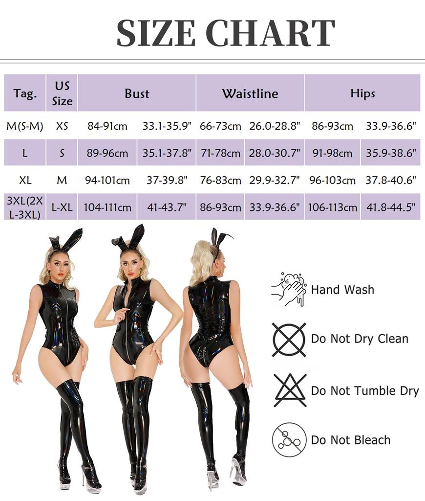 [Maeau] Catsuit Women's Costume, Glossy Leather Bodysuit, Full Body Tights, Leotard, Party, Halloween, Club, Cosplay, Adult, Black, XL