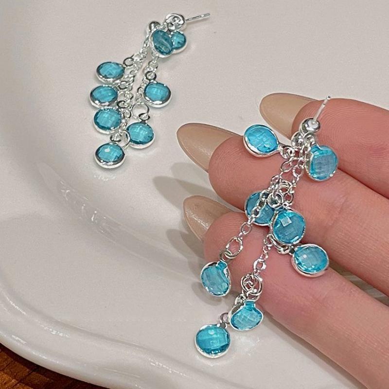 Sparkling Crystal Drop Earrings With Elegant Fringe Beads Dangle Hanging Earrings Fashion Statement Party Jewewlry Gifts