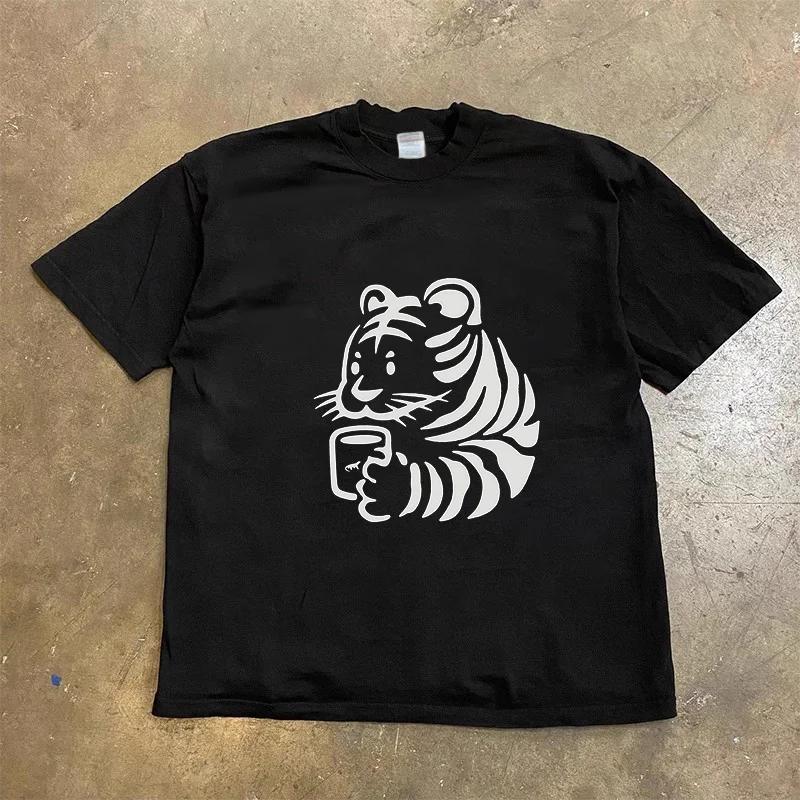 Print Tshirt Gothic Casual Sleeve Short Sleeve New Streetwear and Wo Harajuku Cartoon Tiger Aesthetic Clothes S