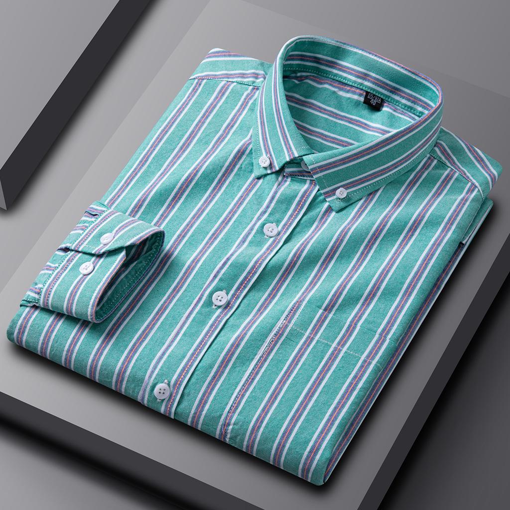 High Quality 100% Cotton Men's Shirts Long Sleeve Slim Fit Business Formal Striped Shirt Social Male Clothing Plus Size 5XL 6XL