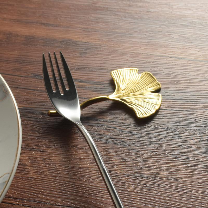 Exquisite Ginkgo Leaf Chopstick and Spoon Rest - 304 Stainless Steel