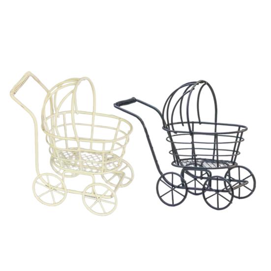 Stroller Shape Micro Landscape Ornaments, Weather-Resistant Baby Carriage Garden Decorations, Cute Decorative Miniature Chair for Outdoor Courtyard