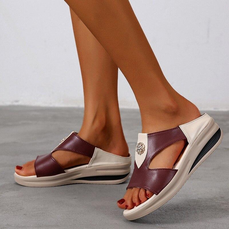 Letní móda Dámy Sandály na klínu Pláž Neformální Ženy Boty s otevřenou špičkou se silnou podrážkou Dámské Smíšené barvy Sandály