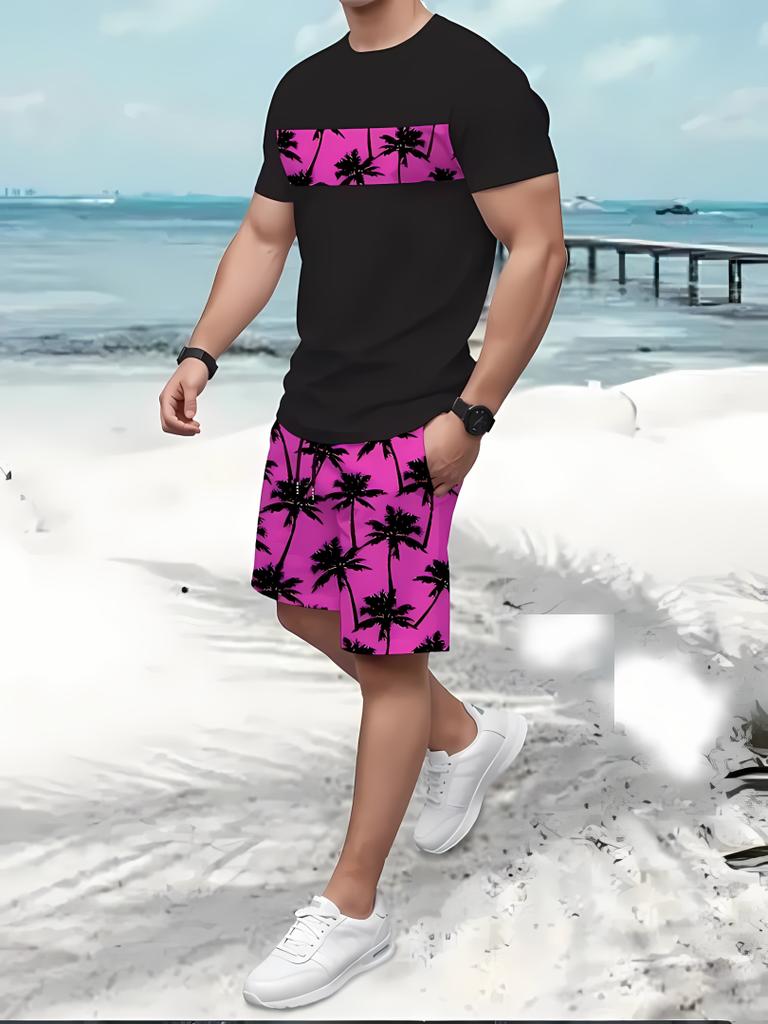 Summer New Men's Casual Comfortable Beach Pants Men's Breathable Lightweight Top Shorts Set