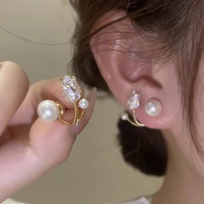 Tulip Flower Earrings Sweet Fashionable and High-end Pearl Earrings Retro Temperament Simple Earrings