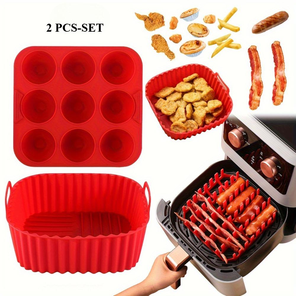 Premium Square Silicone Air Fryer Set, 9-Hole Cake Mold & Pan, Non-Stick Reusable Liner for Oven, Dishwasher Safe