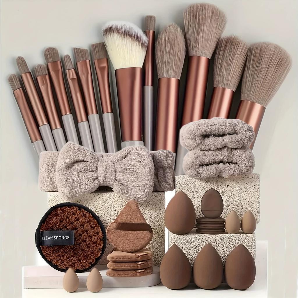33Pcs 35Pcs Makeup Brush Set with Face Wash Sponge, Cosmetic Tools Kit Multifunctional Foundation Blending Brush Set