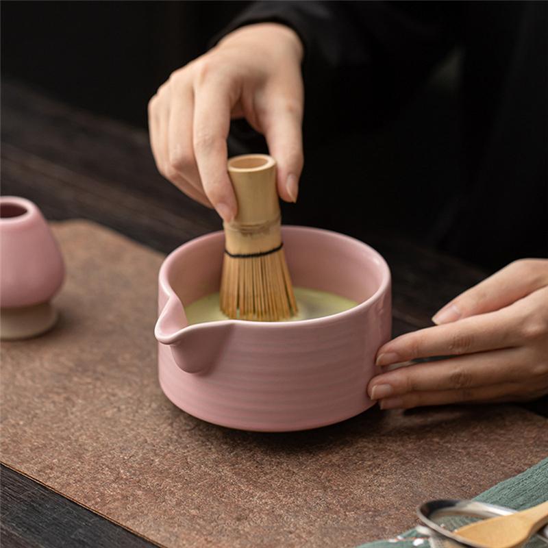 Pink Japanese Matcha Tea Set 8 Piece Matcha Powder Kit Matcha Bowl Set Whisk Accessoriesholder For Tea Lovers Tea-Making