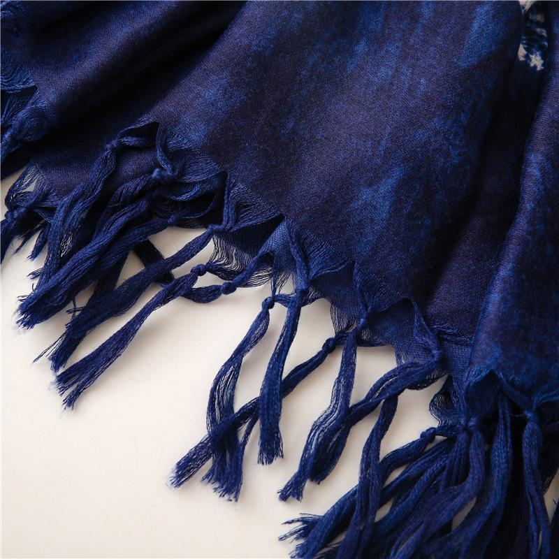 Ethnic Tie-Dye Blue & White Cotton-Linen Scarf: Mori Girl Travel Shawl & Literary Accessory