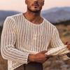 Men Mesh Top See Through Long Sleeves Round Neck Hollow-out Sexy Dress Up Polyester Men Bottoming Shirt Knitted Mesh Top Clothing for Male