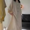 Korean Version of Solid Color Simple Style Nightgown Spring and Autumn Long Sleeve Medium and Long Dress Pajamas Can Be Worn Outside Loungewear