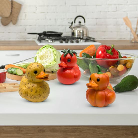 Vegetable Duck Figurine 3D Tomato Mushroom Duck Statue Resin Vegetable-Themed