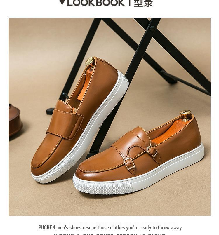 2023 Men's Plus-Size Double Buckle Casual Loafers, Low Top British Style