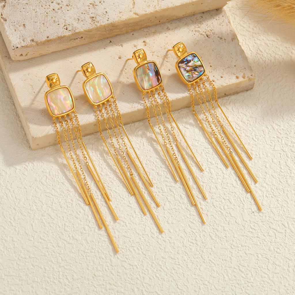 Atoztide Bohemia Abalone Shell Long Tassel Earring For Women Stainess Steel Multiple Style Heart Flower Drop Earring Jewlry Gift