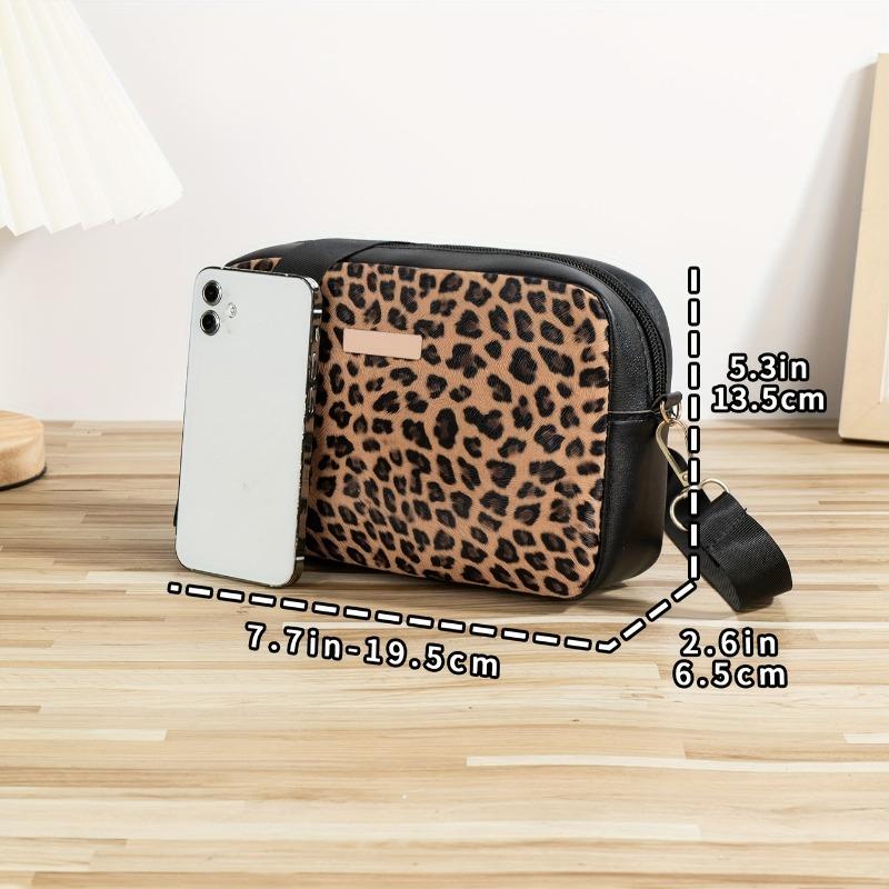 Women Leopard Print Crossbody Bag Lightweight Fashion Shoulder Purse Versatile Casual Handbag For Daily Office Use