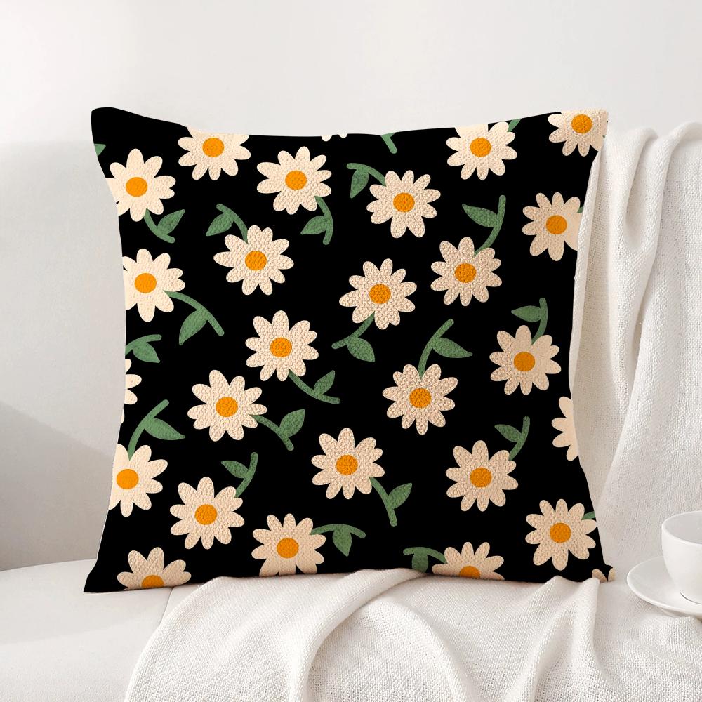 Black Daisy Cushion Cover Natural Linen Organic Fabric Double-Sided Printing Sofa Home Decor Gift Pillow Cover