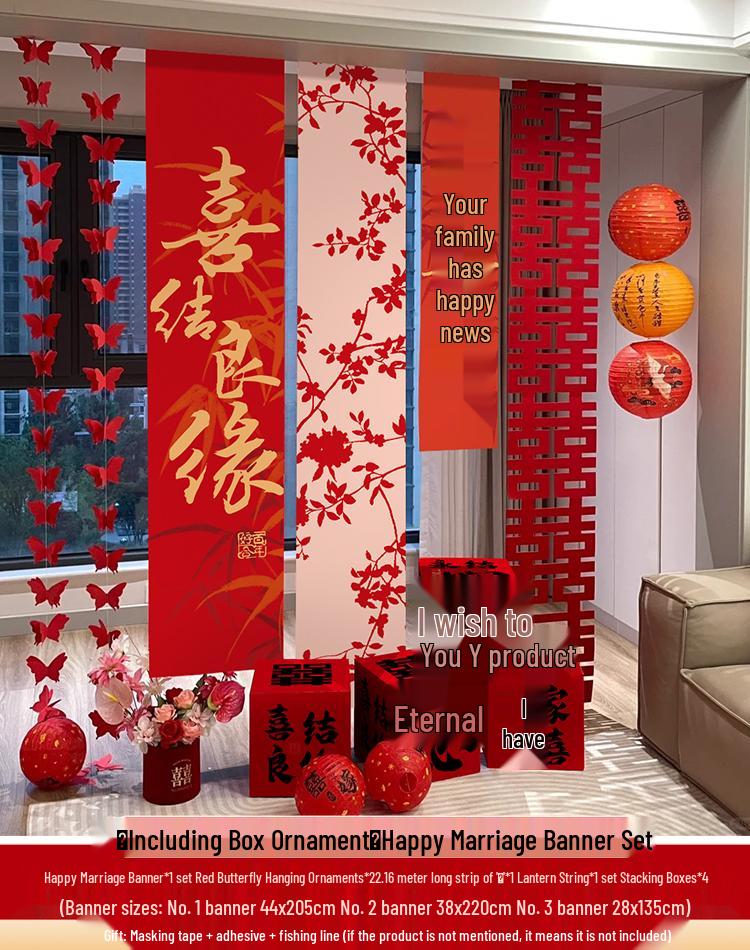 Hanging Double Happiness Cloth Banner for Wedding and Engagement Decor In Living Room or Hotel
