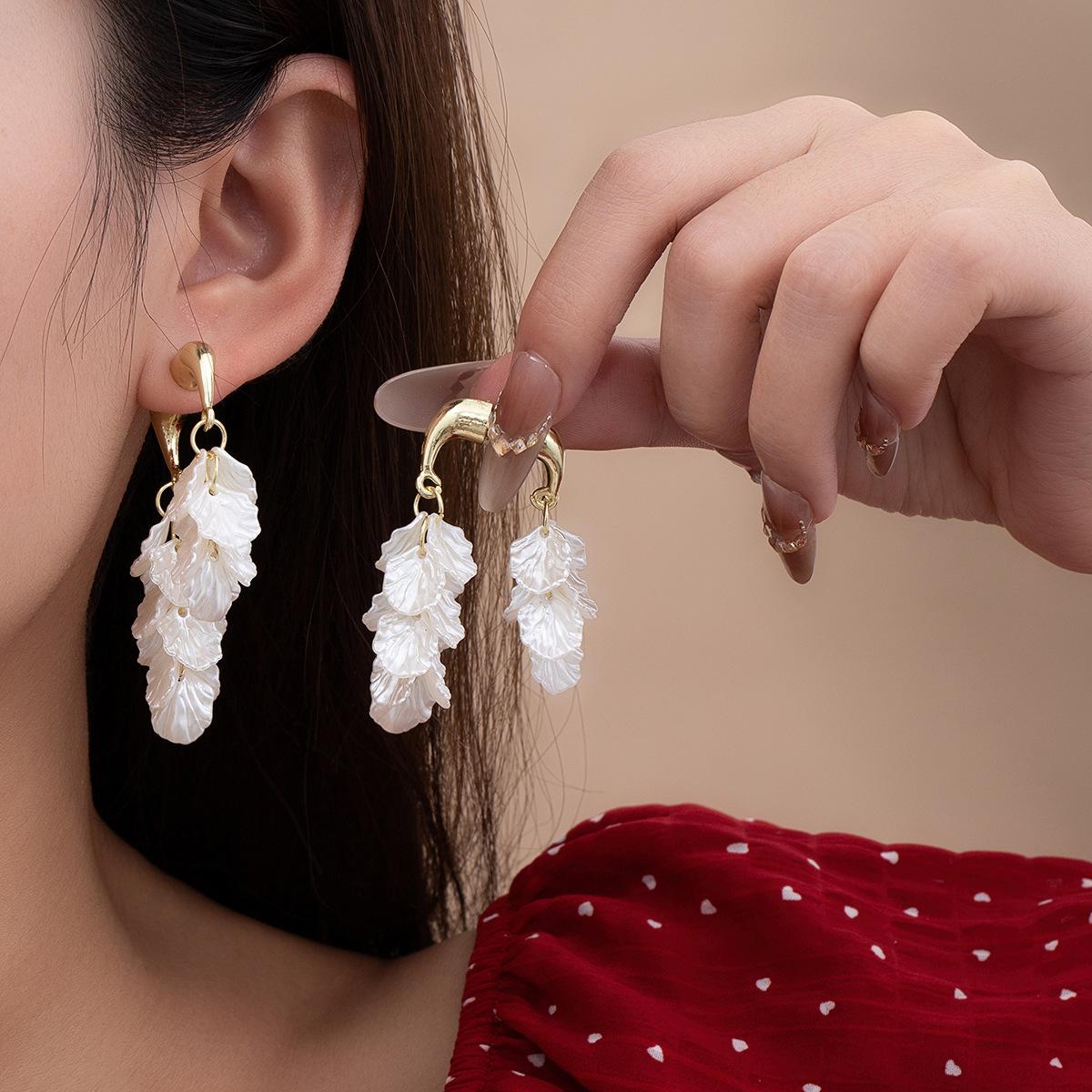 Silver Needle Petal Tassel Earrings - Elegant Two-Way Dangle and Stud Earrings for Women