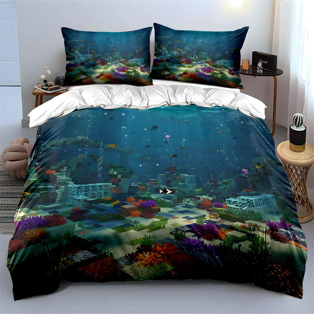 Underwater scene with coral. Bedding sets Duvet cover sets Duvet covers Pillowcases(1 * Duvet Cover 2 * Pillowcases without duvet insert)