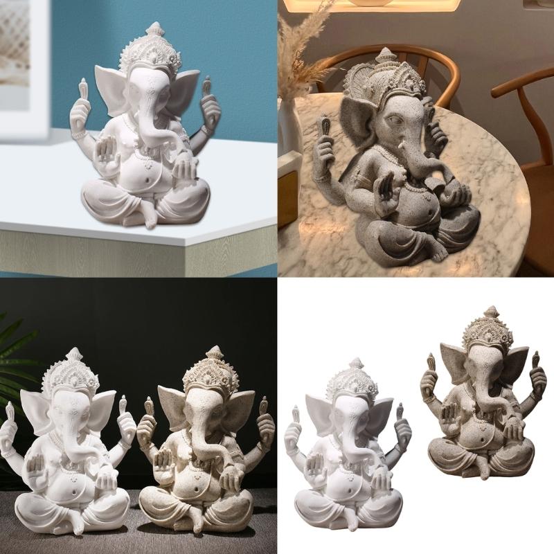 Handmade Sandstone Ganeshas Buddhas Elephant Statue Figurine for Home and Office Decoration