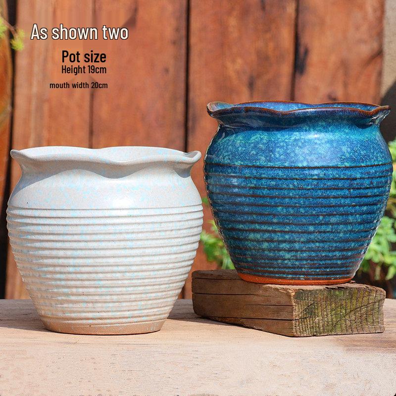 Handmade Vintage Coarse Pottery Large Succulent Planter, Breathable Purple Clay Flower Jar