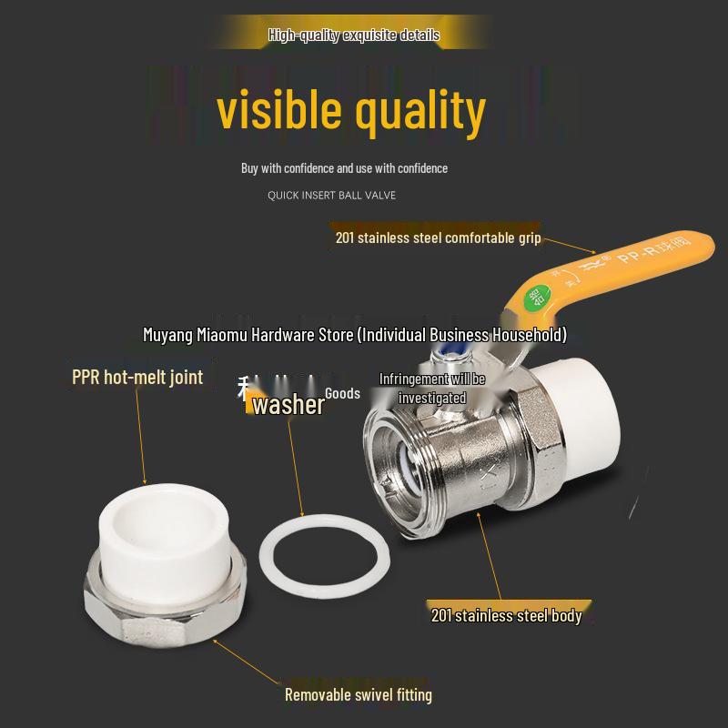 4-Point Double Union 20PPR Stainless Steel Ball Valve for Household Water Pipe Fittings