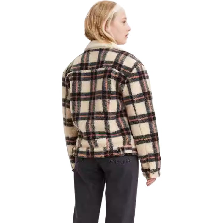 Levis Plaid Minimalist Comfortable Long Sleeve Fleece Jacket Women Jackets White A0826-0000