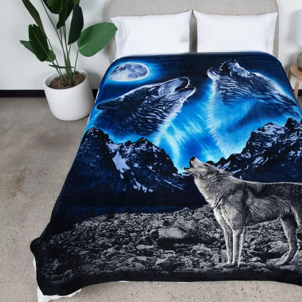 1PC Throw Contemporary Style Digital Printed Howling Wolfs Flannel Blanket for Couch Bed Sofa Comfy Warm blankets Perfect Gifts