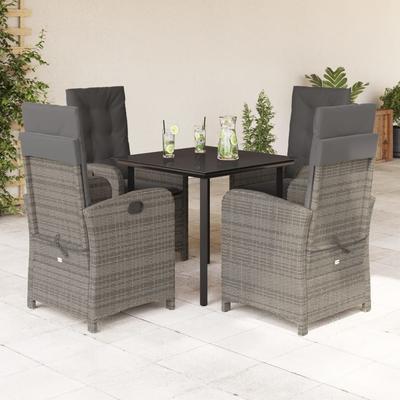 Vidaxl 5-Cz. Garden Furniture Set With Cushions, Grey, PE Rattan