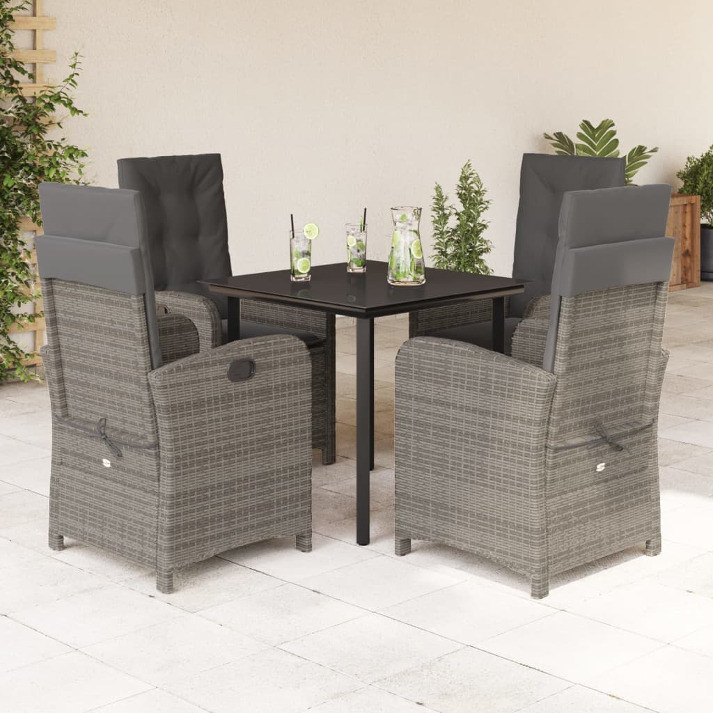 Vidaxl 5-Cz. Gartenmöbel-Set mit Kissen, Grau, PE-Rattan