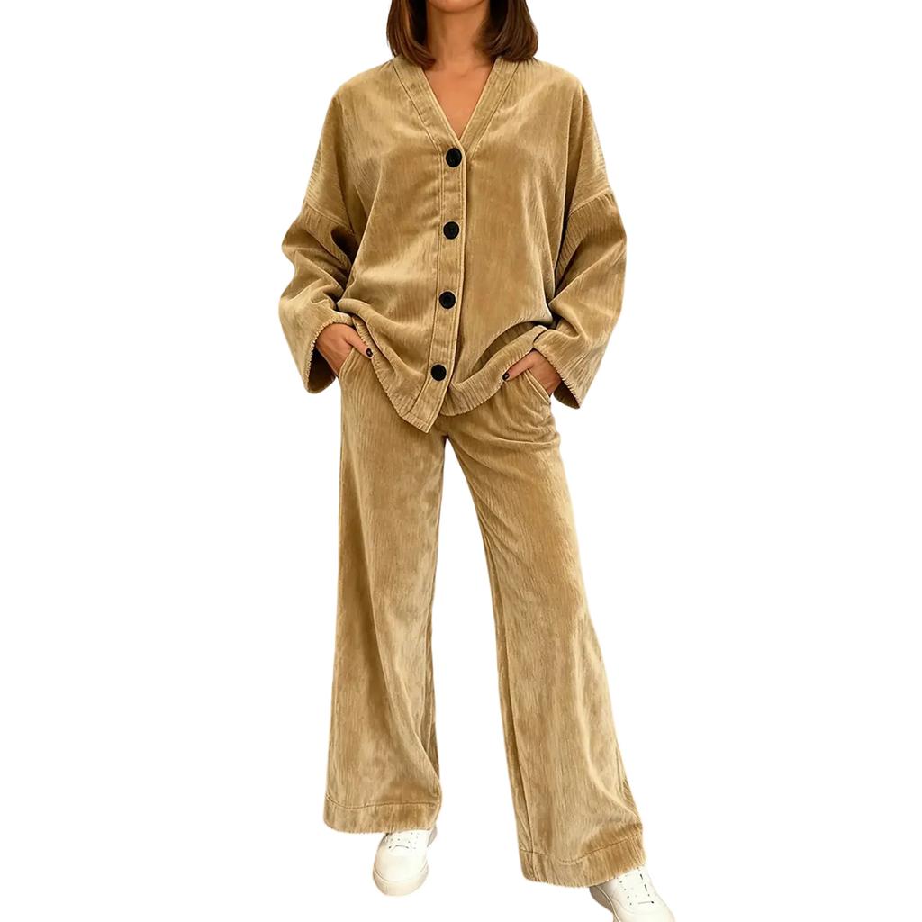 Women's Fashionable, Comfortable, Loose,fitting Top And Wide,leg Pants Casual Suit
