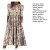 Summer Vacation Midi Dress for Women Retro Floral Printing High Waist A Line Pleated Side Pockets Round Neck Mid Sleeves Big Hem