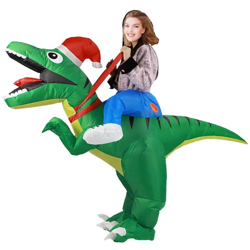 Christmas Riding Reindeer & Gingerbread Man Dinosaur Inflatable Costumes