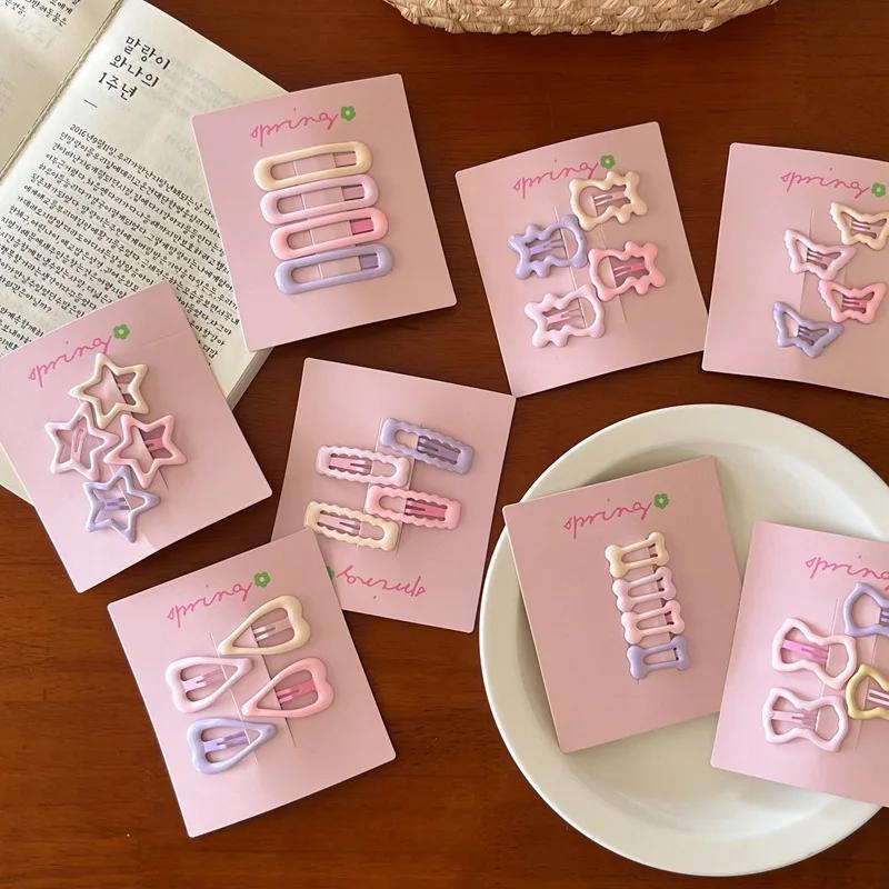 Children Lovely Hair Accessories 4pcs Set Cute Colorful Geometric Fashion Hair Clips Girls Hair Decoration Star Hair Clip Set