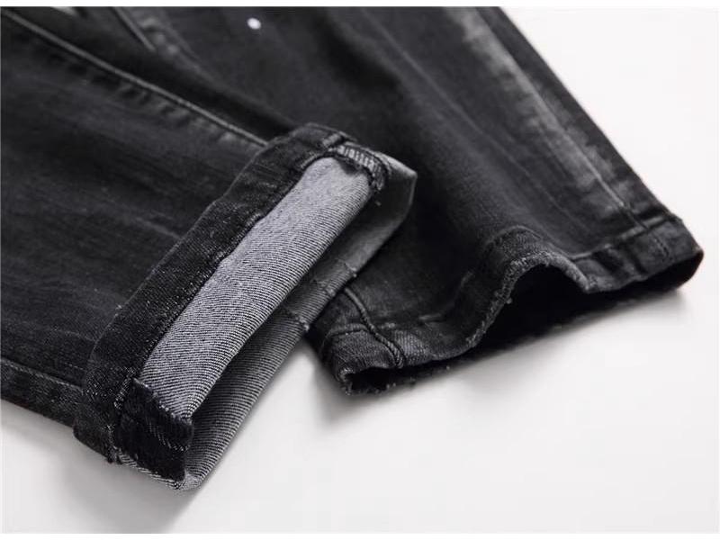 European Spring Trend: Men's Black & Gray Splatter Paint Ripped Skinny Jeans
